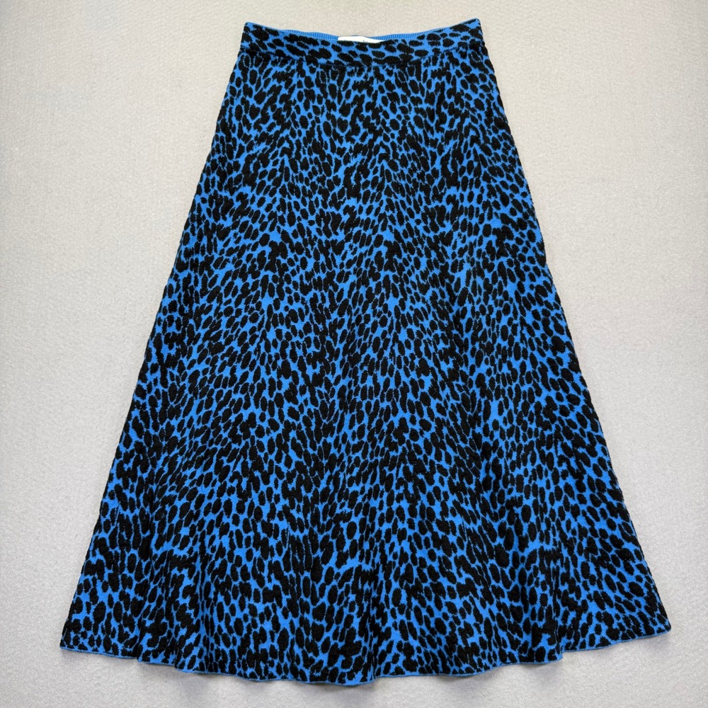 Proenza Schouler White Label Blue Black Leopard Knit Midi Skirt WL221-7739-KY236